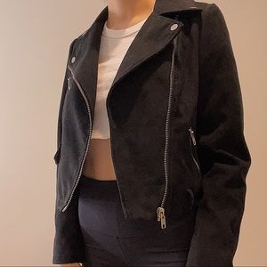 Forever21 black faux suede moto biker jacket